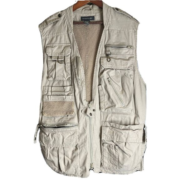 Banana Republic Men Safari Travel Vest Photographer Fishing Cargo 16+ Pockets L - Picture 1 of 5